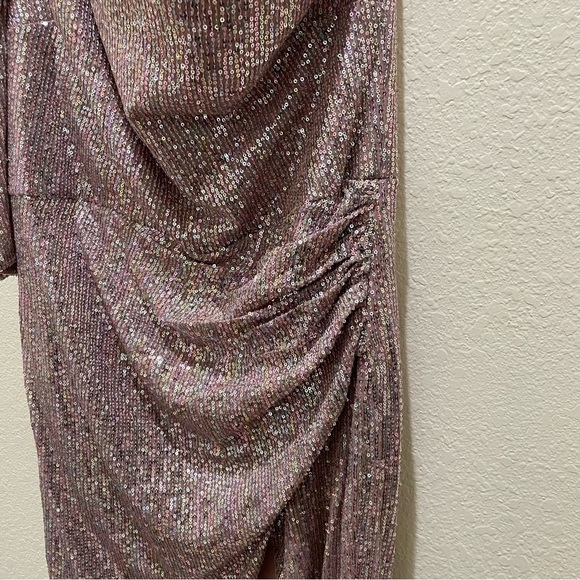 NEW Ienna for Macduggal SEQUINED ONE SHOULDER FAUX WRAP DRESS mauve multicolor - Picture 14 of 15
